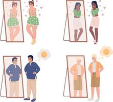 People with good self esteem semi flat color vector characters set. Editable figure. Full body people on white. Self love simple cartoon style illustration for web graphic design and animation pack