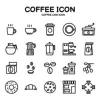 icono de línea de café y cosas relacionadas con el café, aislado en fondo blanco, icono de vector