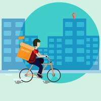 servicio de entrega, compras en línea, entrega a domicilio, entrega en bicicleta vector