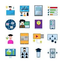 Online learning flat icon set, online learning icons via multimedia equipment