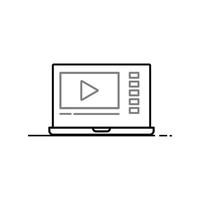 Laptop, simple line icon, showing multimedia on a white background vector