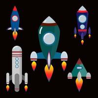 Bright color flat style rocket vector set.Space concept.