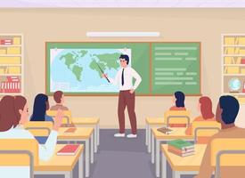 High school geography lesson flat color vector illustration