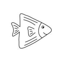 imagen de garabato dibujada a mano vectorial de peces en estilo escandinavo monoline. imagen para etiqueta, web, icono, postal, decoración. alegre infantil, lindo tema marino vector