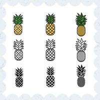 conjunto de vectores de piña. ilustración de fruta de estilo de diseño plano. silueta, línea, verano