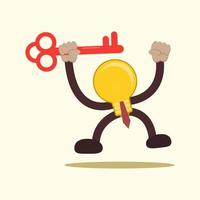 Cartoon character of lamp with holding key, solution, business, office, work, goal. vector