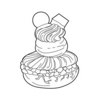 Coloring book cake, tasty doodle food vector illustration