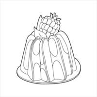 Coloring book cake with raspberries, tasty doodle food vector illustration