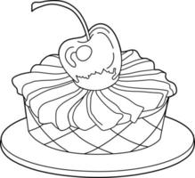 Coloring book cake, tasty doodle food vector illustration