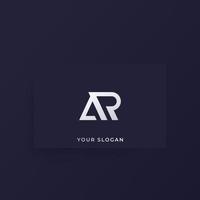 AR letters logo, vector monogram design on a card