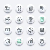 communication and technology, IT linear icons set vector