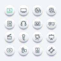 video, audio icons set, linear style vector