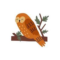 forest owl hand drawn in flat style. baby illustration vector