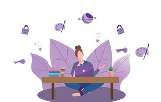 Girl Working flat illustration creativity thinking purple professional flat art office vector