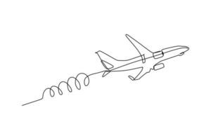 Single line drawing of an airplane climbing. vector