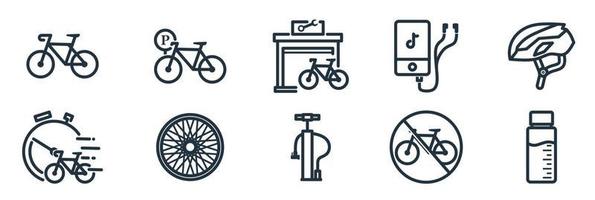 Simple icon set containing bicycle icons isolated on a white background.  Bicycle sports symbol with elements for mobile concept and web application. vector