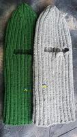 Handmade balaclava with Ukrainian symbols. Knitted from gray and green threads. Warms, reliably saves from the cold. photo