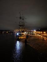 A frigate ship on the river. Veliky Novgorod photo