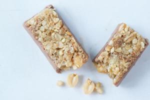 Almond and oat protein bars on table . photo