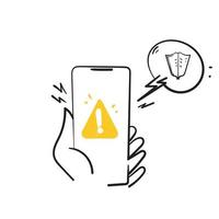 hand drawn doodle threat detection on mobile illustration vector