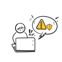 hand drawn doodle threat detection on laptop illustration vector