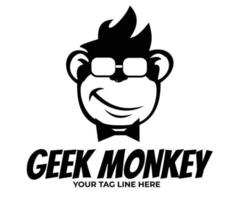 Geek logo design template with monkey in glasses. Vector illustration