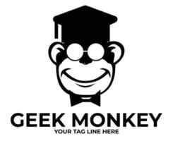 geeky monkey logo wearing glasses, university hat and smiling happily vector