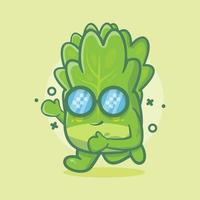 mascota de personaje vegetal de lechuga fresca ejecutando dibujos animados aislados en diseño de estilo plano vector