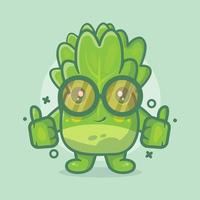 linda mascota de carácter vegetal de lechuga con pulgar arriba gesto de mano dibujos animados aislados en diseño de estilo plano vector