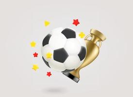 Soccer ball with golden cup . 3d vector concept