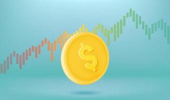 Dollar growing concept with exchange rate graphic. Vector 3d illustration