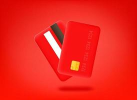 Red credit cards on red backgrond. 3d vector illustration