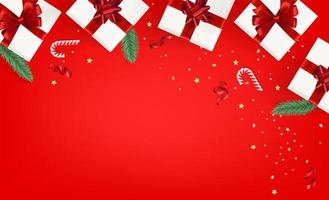 Christmas accessories on a table. 3d vector banner with copy space