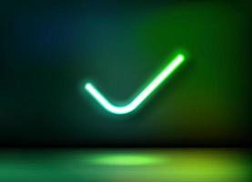 Neon glowing checkmark icon. 3d vector illustration