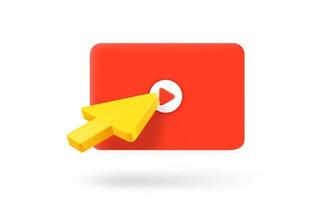Pressing play button on a web page concept. 3d vector icon