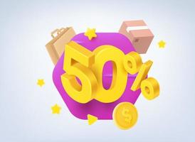 50 percent sale concept. 3d vector illustration