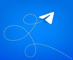 Paper plane on blue background with the path. Travel vector concept