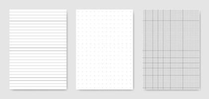 conjunto de hojas de papel técnico gráfico en blanco para la representación de datos vector