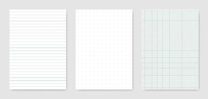 conjunto de hojas de papel técnico gráfico en blanco para la representación de datos vector