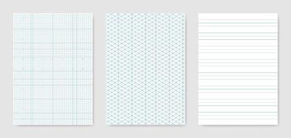 conjunto de hojas de papel técnico gráfico en blanco para la representación de datos vector