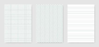 conjunto de hojas de papel técnico gráfico en blanco para la representación de datos vector