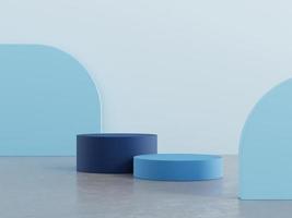 Geometric shape pedestal for product display with light blue background. 3d rendering. photo