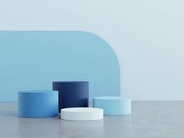 Geometric shape pedestal for product display with light blue background. 3d rendering. photo