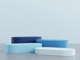 Geometric shape pedestal for product display with light blue background. 3d rendering. photo