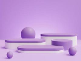 Geometric shape pedestal for product display with violet background. 3d rendering. photo