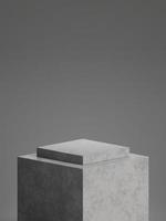 pedestal de hormigón para exhibición de productos con fondo gris. representación 3d foto