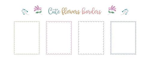 Set of borders flowers patterns  in bright tones on a white background for embellishments, cards, scrapbook, frames, paper decorations, weddings and more. vector