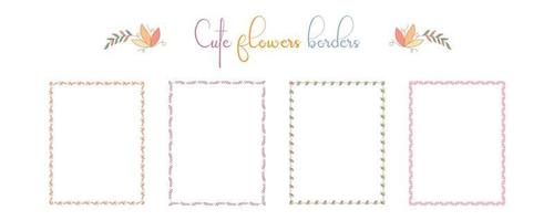 conjunto de patrones de flores de bordes en tonos brillantes sobre un fondo blanco para adornos, tarjetas, álbumes de recortes, marcos, decoraciones de papel, bodas y más. vector