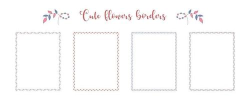 Set of borders flowers patterns  in bright tones on a white background for embellishments, cards, scrapbook, frames, paper decorations, weddings and more. vector