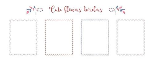 Set of borders flowers patterns  in bright tones on a white background for embellishments, cards, scrapbook, frames, paper decorations, weddings and more. vector